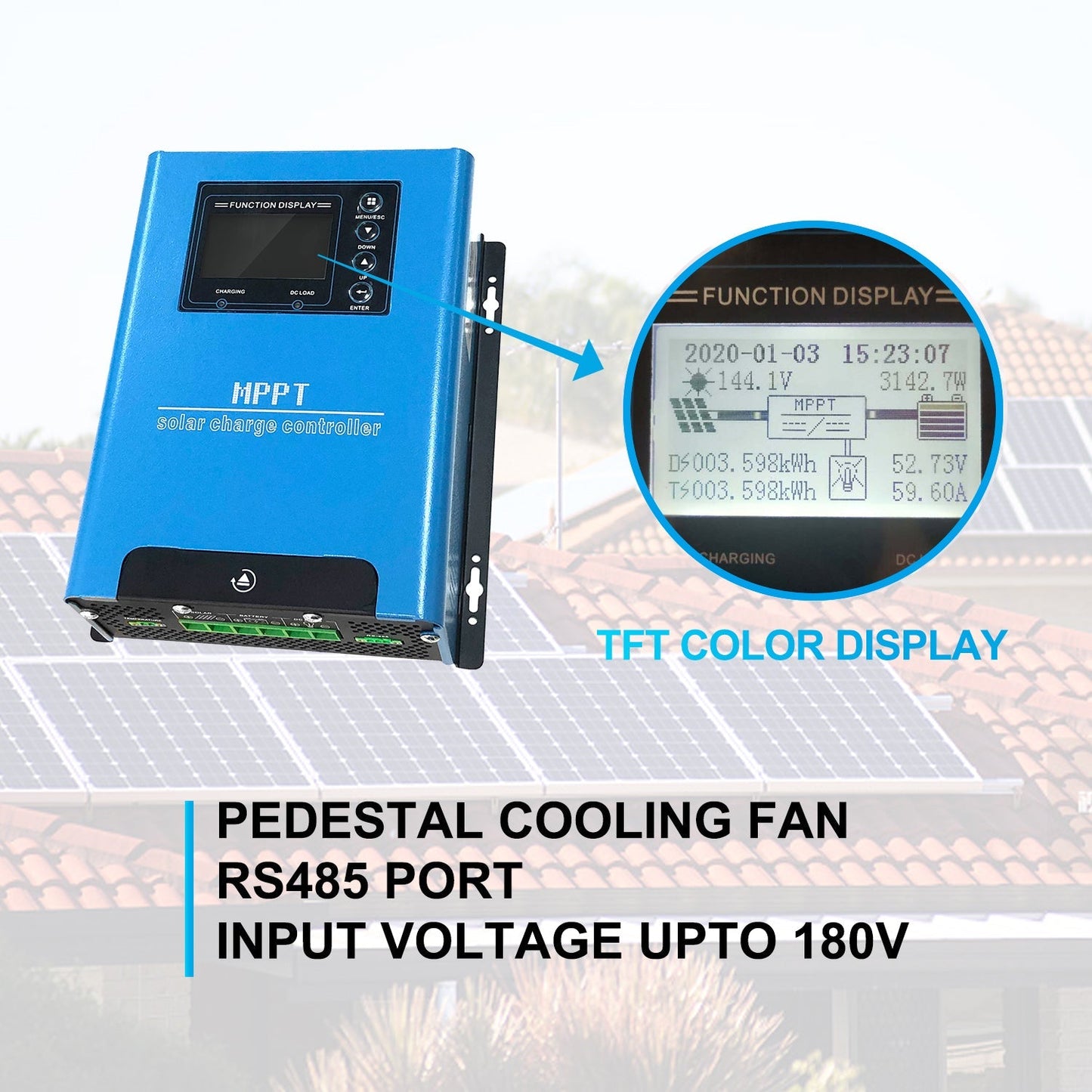 Controlador de carga solar Tumo-Int 120A MPPT DC48/96/192V Entrada de batería con máx. fotovoltaica 500 VCC