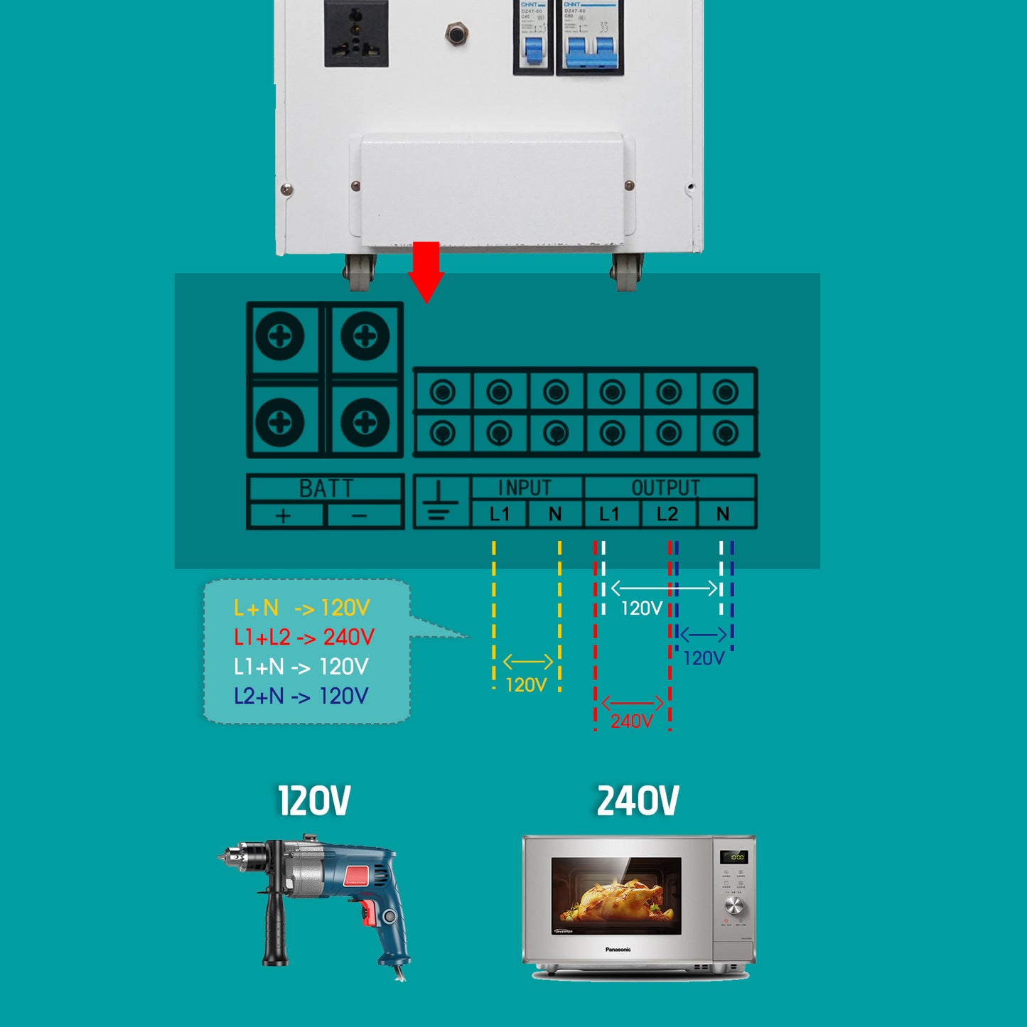 Inversor solar Tumo-Int de 8 kVA de fase dividida de 48 V CC a 120/240 V CA con controlador MPPT de 120 A