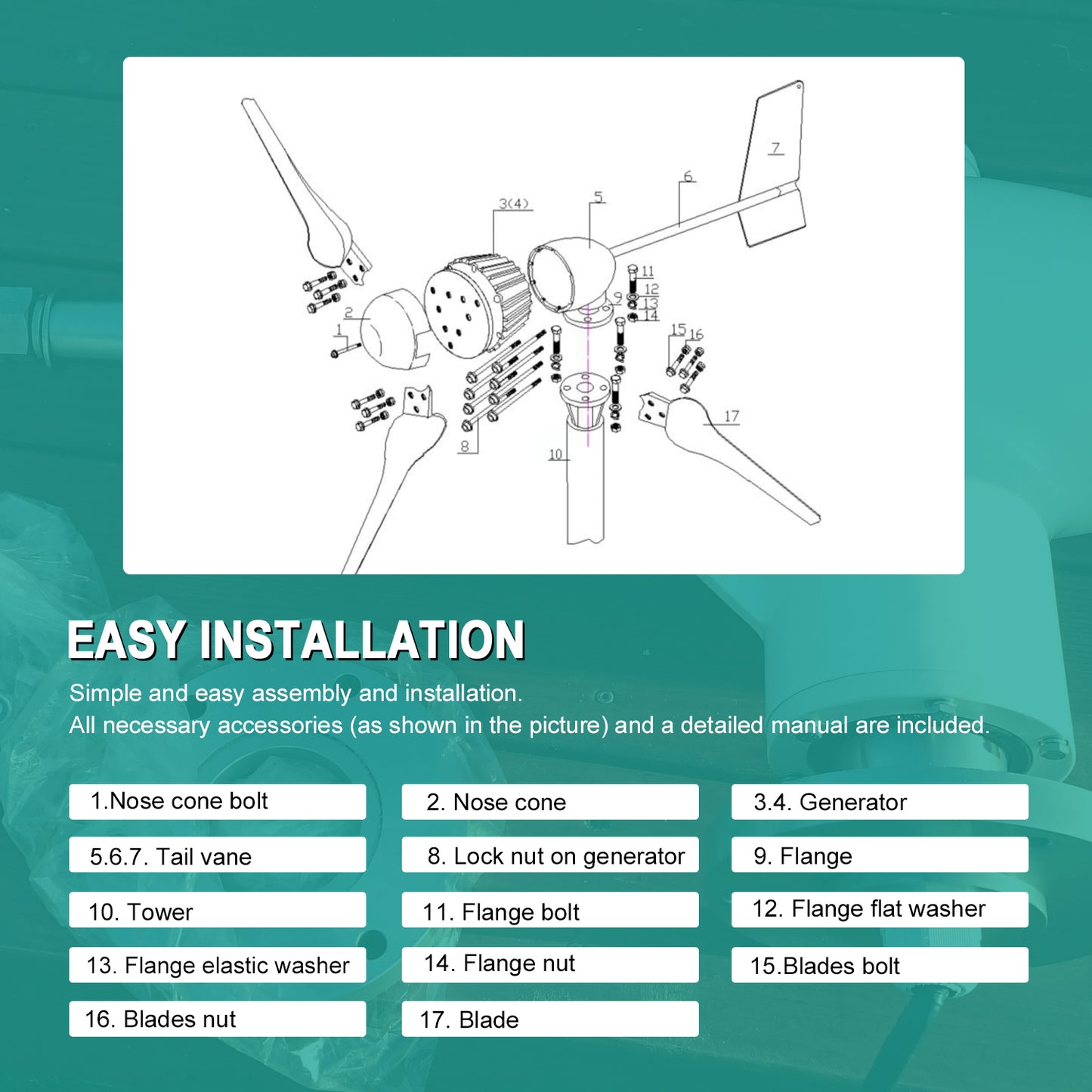 Tumo-Int 1000W 3Blades Kit de generador de turbina eólica con controlador de refuerzo de viento (24/48V)